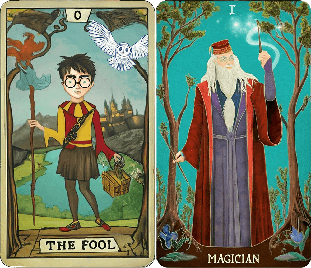 Harry Potter and Dumbledore as the Fool and the Magician