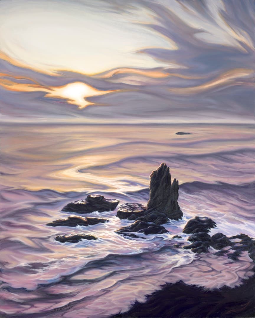 The painting for the clue 'Stand on a cliff, overlooking the ocean'