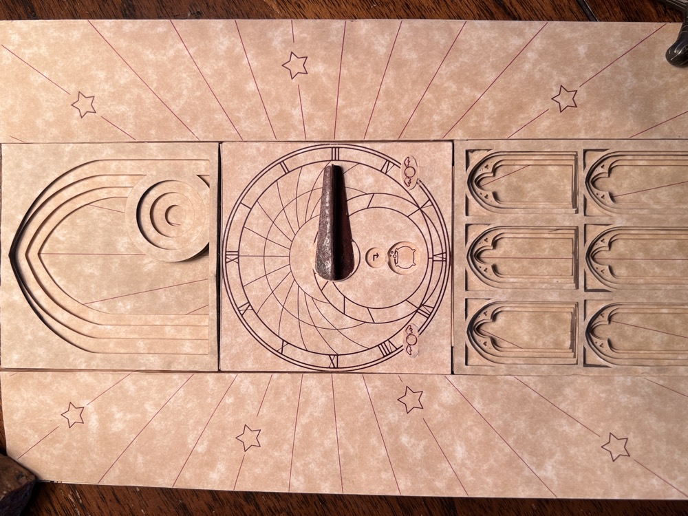 The clock at 3 o'clock showing an cauldron icon and a downward-right arrow