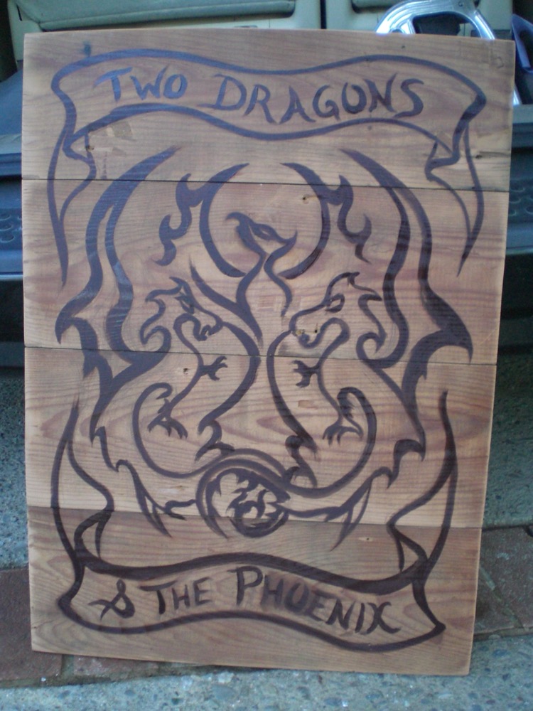 Underpainting of the Two Dragons and a Phoenix Bar Sign
